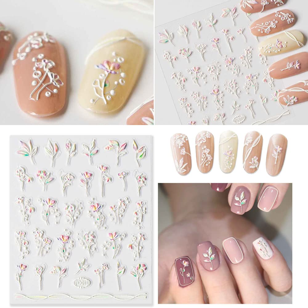 Turkalla 5D Nail Set of Lace Flower Etched and 3D Nail Gel Easy To DIY Flower Art Nail Nail Floral Pattern Stickers, 6, Stickers, Transparent, Effect,