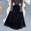Chic Vintage Sequin Velour Long Sleeve Elegant Fairy Korean Fashion Autumn Fashion Dresses Women Clothing