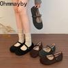Autumn Winter Vintage Women Fur Ballet Flats Comfort Round Toe Soft Sole Shoes Outdoor Warm Short Plush Mary Jane Shoes