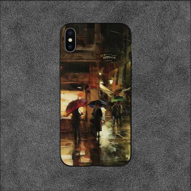 Oil Pinting Street Phone Case For Iphone 11 12 Mini 13 14 Pro Xs Max X 8 7 6s Plus 5 Se Xr Shell