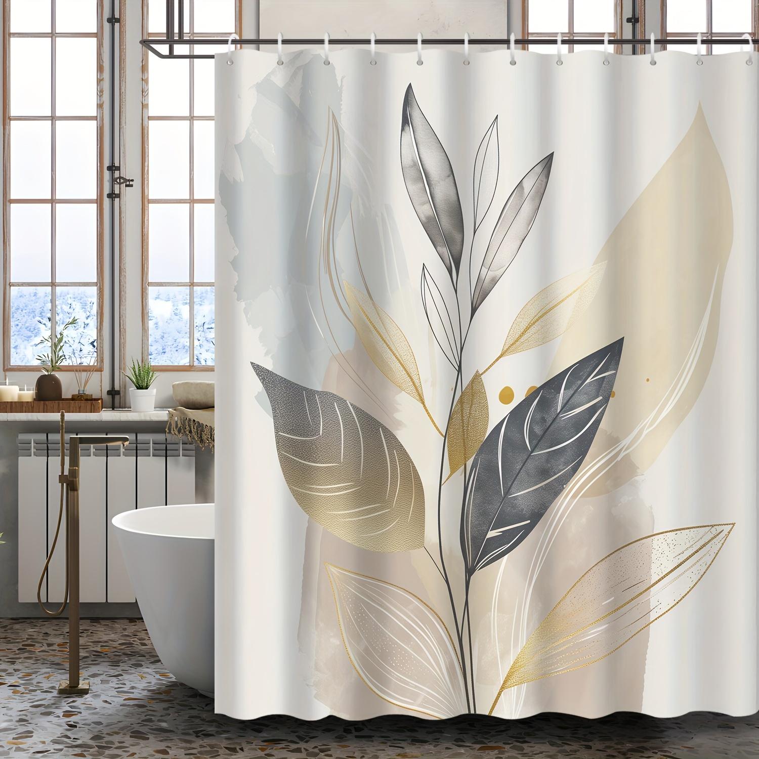 

Elegant Gold and Silver Leaf Shower Curtain for a Modern and Luxurious Bathroom Decor W90XH180cm