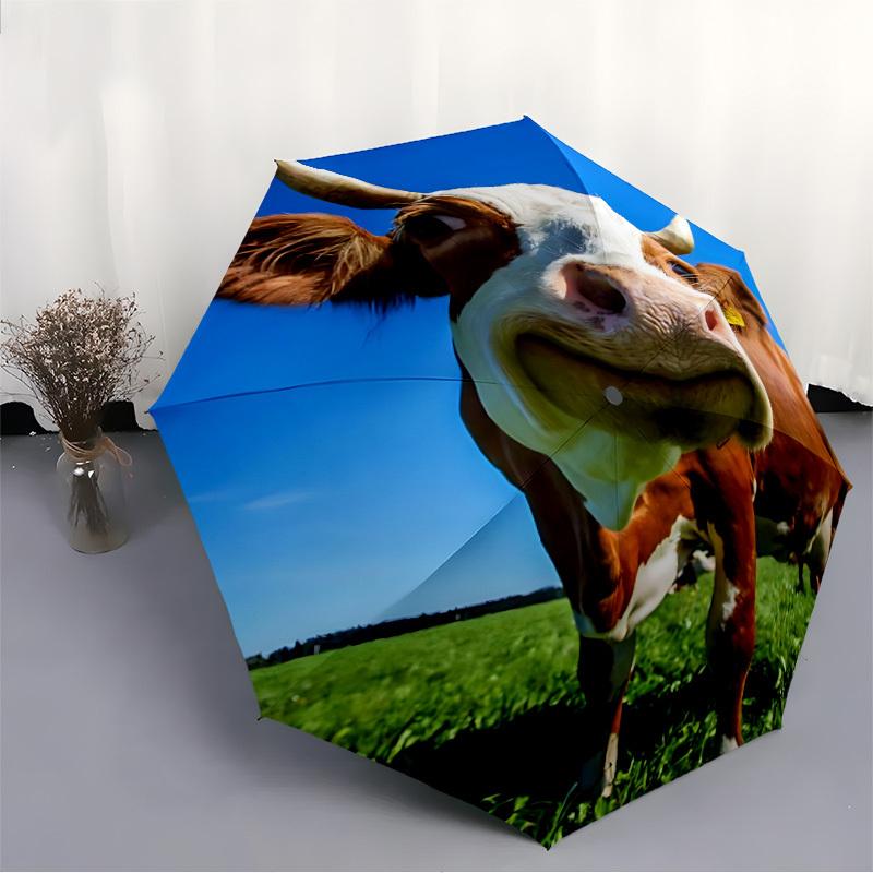 1pc Cow Automatic Open/Close Umbrella - Compact Travel Umbrella, 8-Rib Heavy-Duty Construction, Ideal Gift, Outdoor Accessory050