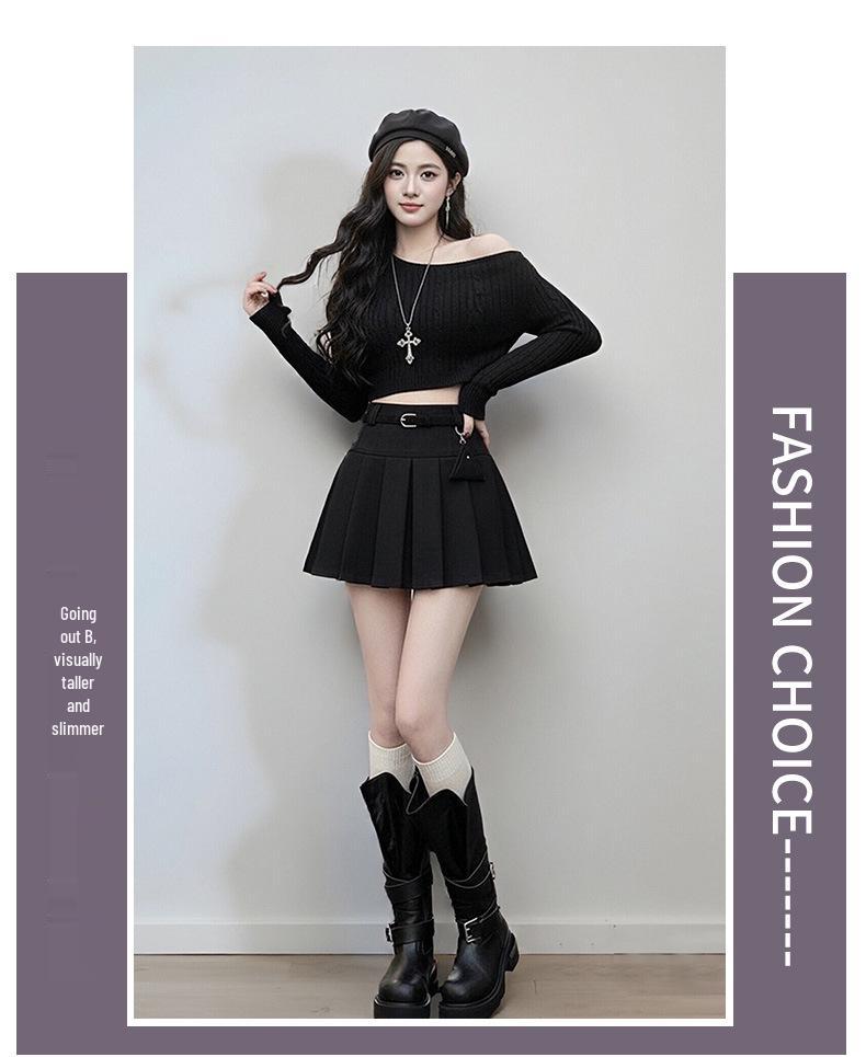 2026 Spring Retro Pleated High-Waisted Suede Skirt - Women's Slimming, Leg-Lengthening Academy Style