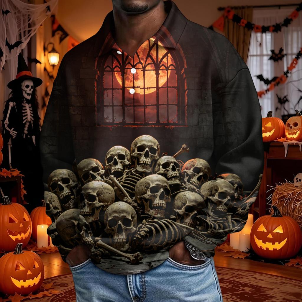 Men's Halloween Trendy Long Sleeve Button-Up Shirt