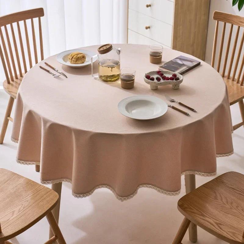 Tassels Tablecloth Waterproof Solid Color Table Cloth Round Cotton Linen Table Cover Dining Party Hotel Desk Case