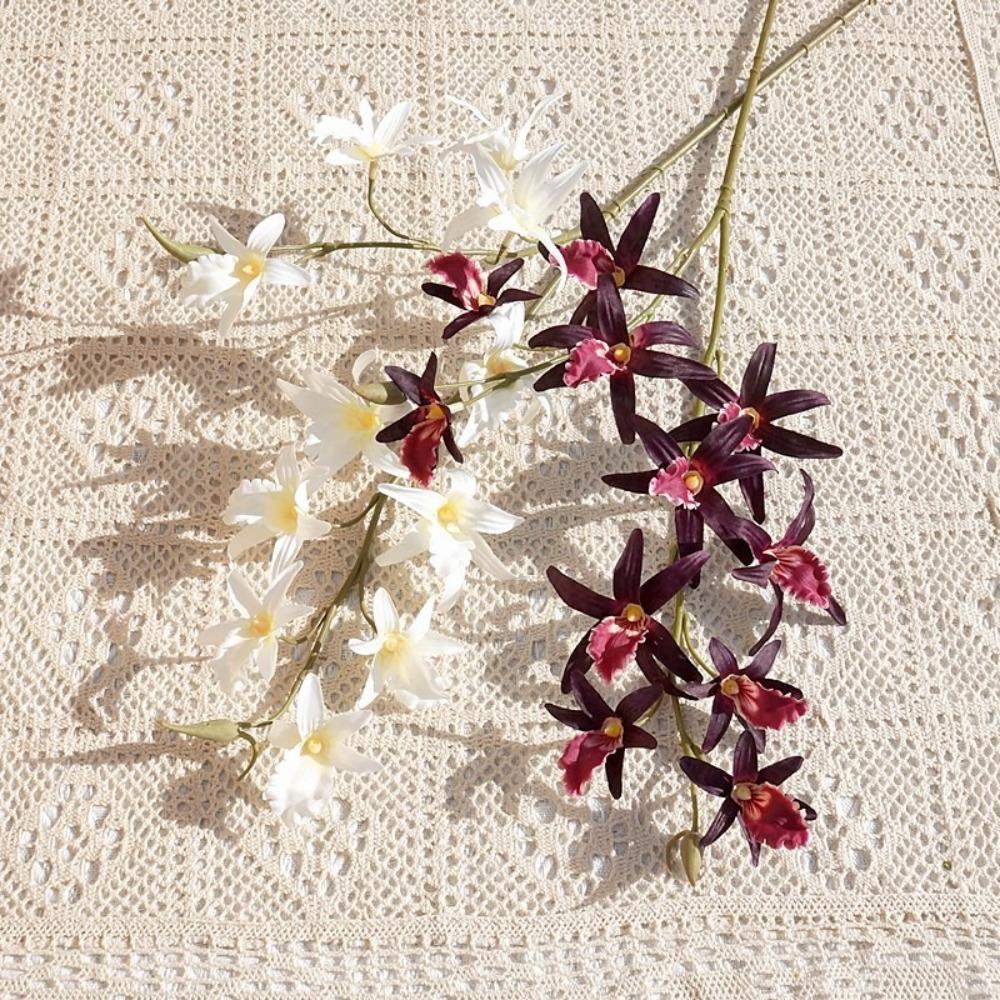 2 Fork Artificial Dendrobium Branch Realistic Handmade Simulation Orchids Real Touch Exquisite Fake Flowers Wedding Party Decor