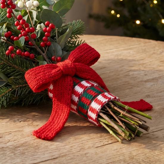 Christmas Theme Ribbon for Gift Boxes 5m Woven Wrapping And Bouquet Packaging, Decorative Plump Bow Making Crafts Knit Holiday DIY Making,