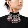 Retro Exotic Style Necklace and Earrings Jewelry Set with Multiple Oval Bead Strands