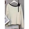 Elegant Fashion Off-shoulder Lace-up Pullover Women Sweater 2025 Autumn Loose Long Sleeve Casual Knitted Top Korean Style Clothing