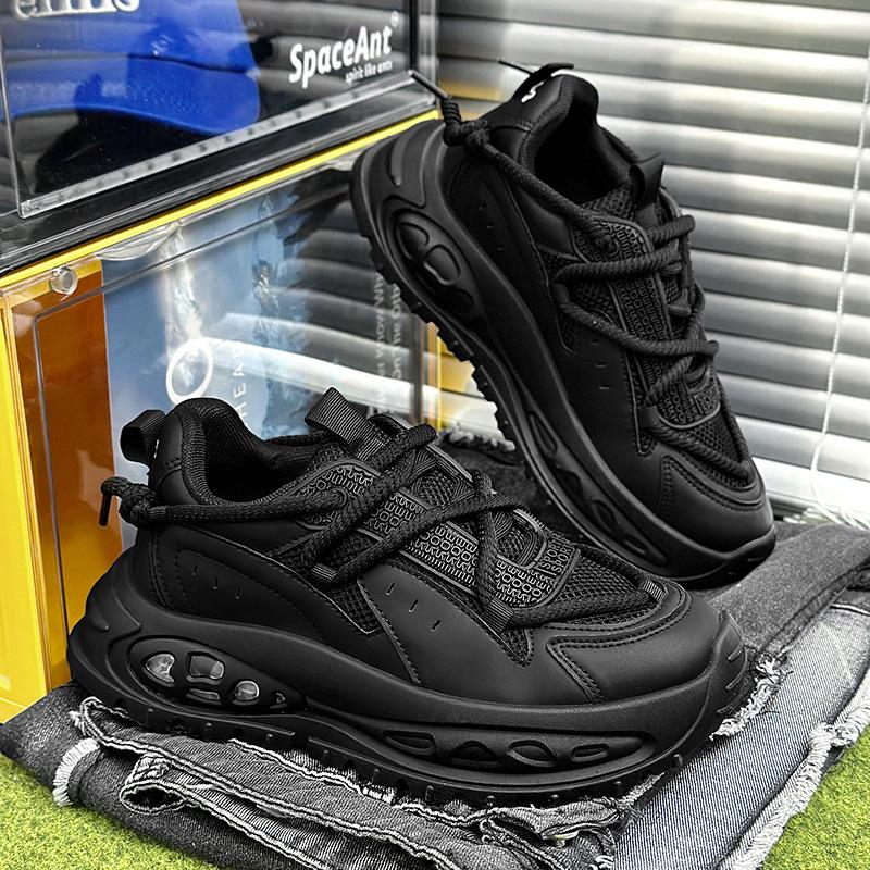 

Модные изысканные мужские кроссовки Модная универсальная повседневная спортивная обувь Толстая подошва Уличная Толстая подошва Увеличивающая рост Обувь для бега 44 чёрный