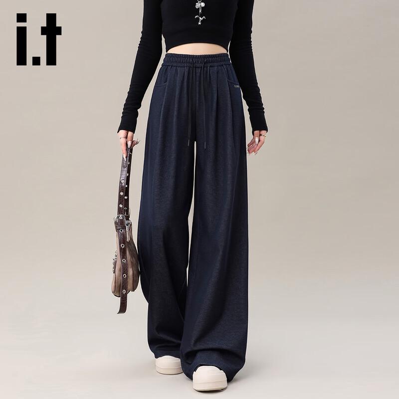 Izzueit Women's High-Waist Drawstring Relaxed Fit Casual Trousers