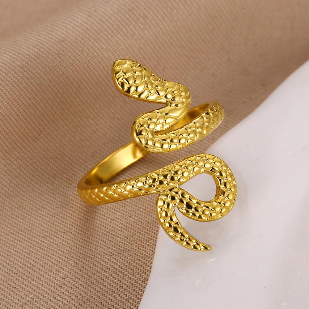 Inel Vintage din Oțel Titan Femeie Șarpe Auriu Versatil Simplu Hip Hop Personalitate Șarpe Deschis
