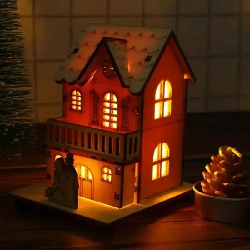 Weihnachts LED Licht Holzhaus Leuchtende Hütte Frohe Weihnachten Dekorationen Für Zuhause DIY Weihnachtsbaumschmuck Kindergeschenk Neujahr
