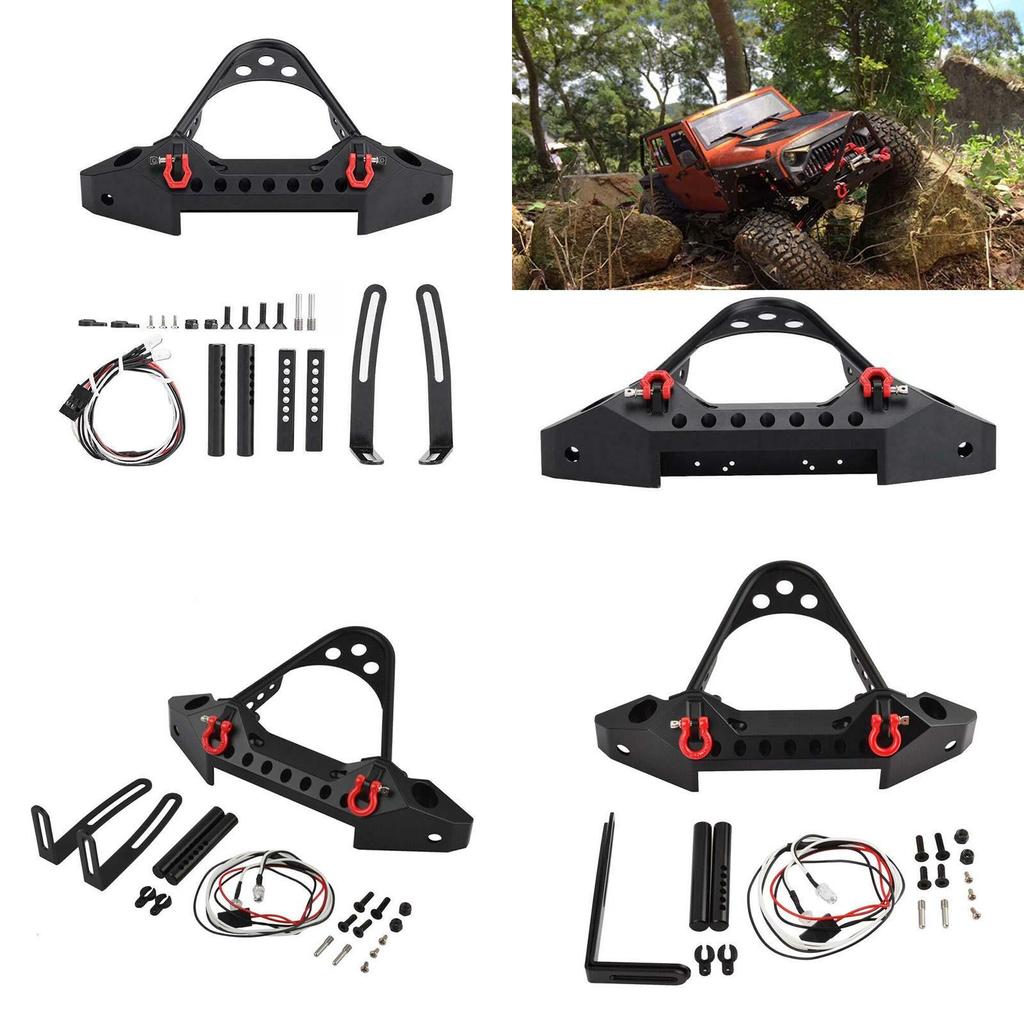 Para-choque Dianteiro de Liga Usinado CNC Preto com Manilha e Luz LED para Traxxas Trx-4 Axial Scx10 Ii Jeep