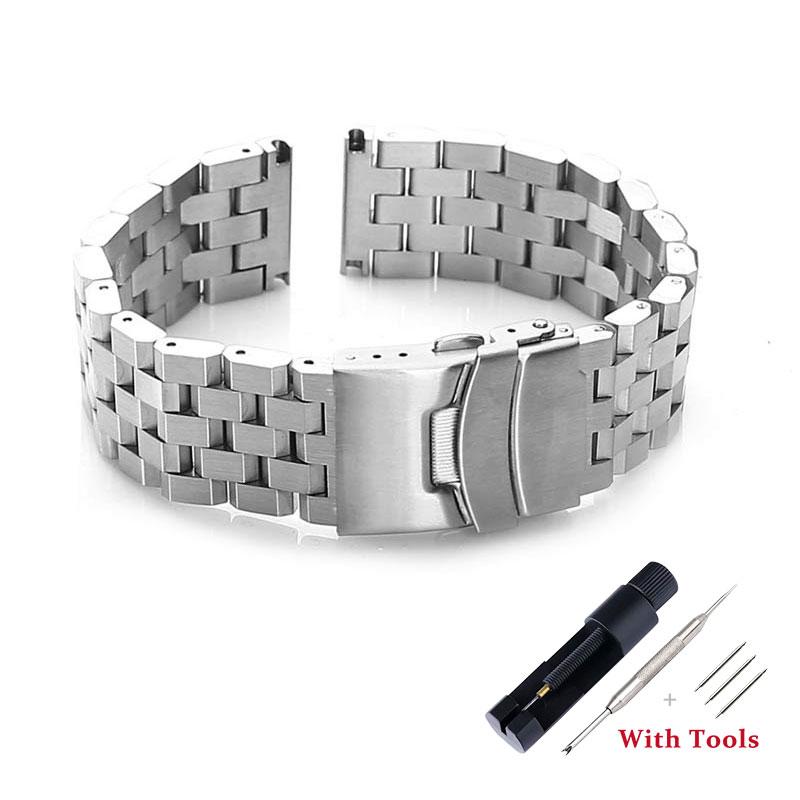 

Классический 18 мм 20 мм 22 мм 24 мм 26 мм полностью сплошной нержавеющая сталь плоский интерфейс ремешок для часов ремешки браслет с инструментами 22mm