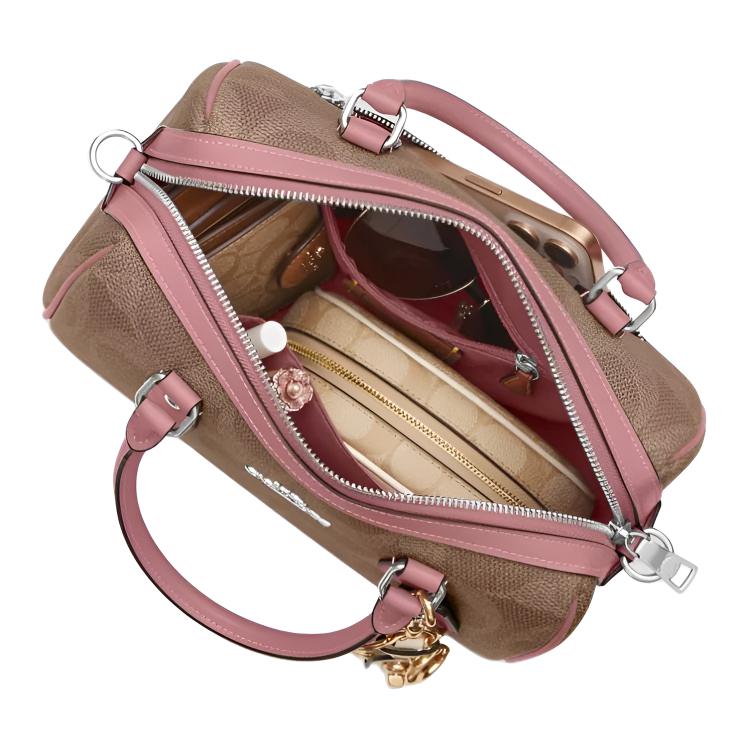 COACH RowanSATCHEL Signature Coated Canvas Crossbody Handbag Medium Women's Pink Brown CCD76-SVYGG