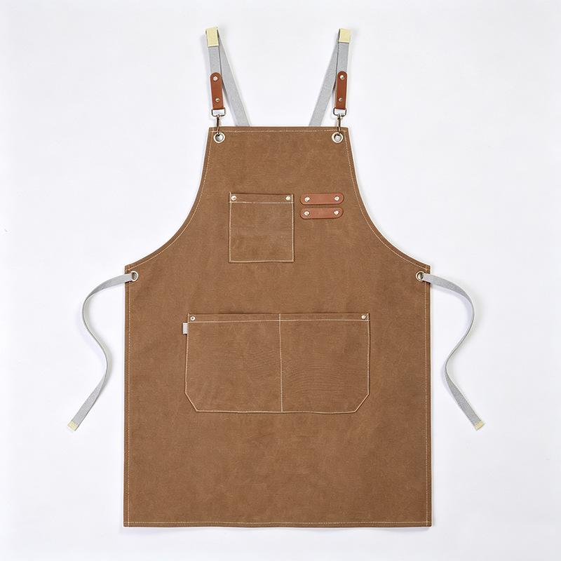 Stylish Cross-Back Waterproof Canvas Apron - Customizable for Coffee Shops, Kitchens, and Gardening