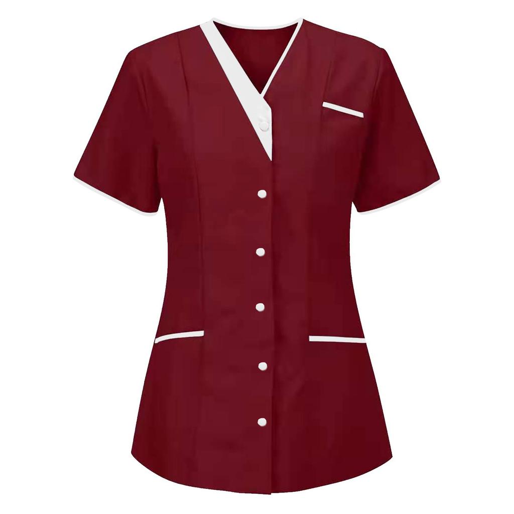 Women's Uniform Quick-drying Fabric Solid Color V-neck Short-sleeved Uniform