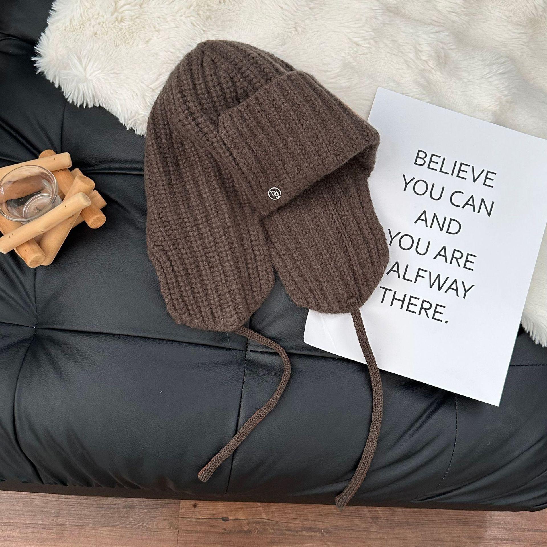 

Johnature Korean-style Knitted Hat For Autumn Winter Warm Ear Protection Tie Casual Knitted Wool Hat For Women кофейный