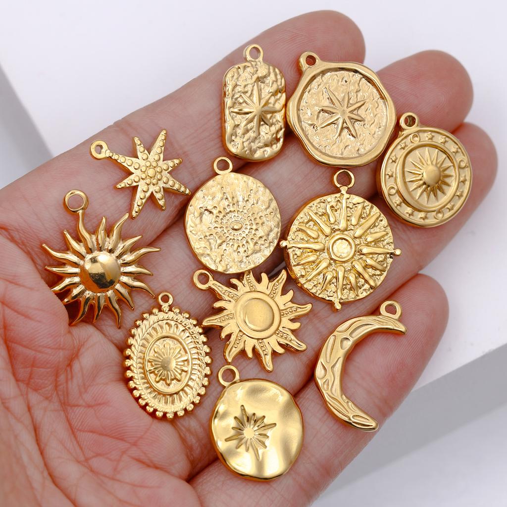 3pcs/Lot Stainless Steel Casting Sunburst Sun Moon Star Charms Pendant For DIY Necklace Bracelet Earrings Jewelry Accessories