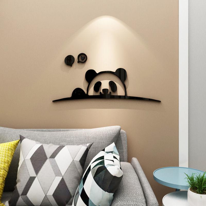 Creative Cute Cartoon Panda 3D Wall Stickers Acrylic Self-adhesive Stickers Bedroom Bedside Wall Decals DIY Wallpaper Wall Decor