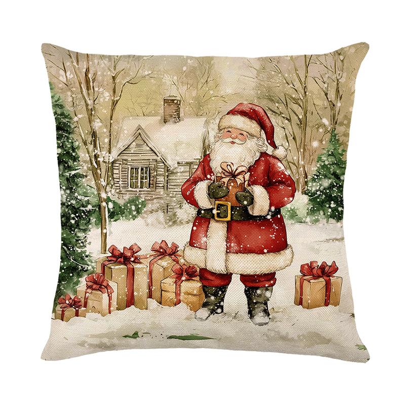 Christmas Pillowcase Santa Claus Printed Polyester PillowSofa Decorative Cushion CoverHoliday Gift