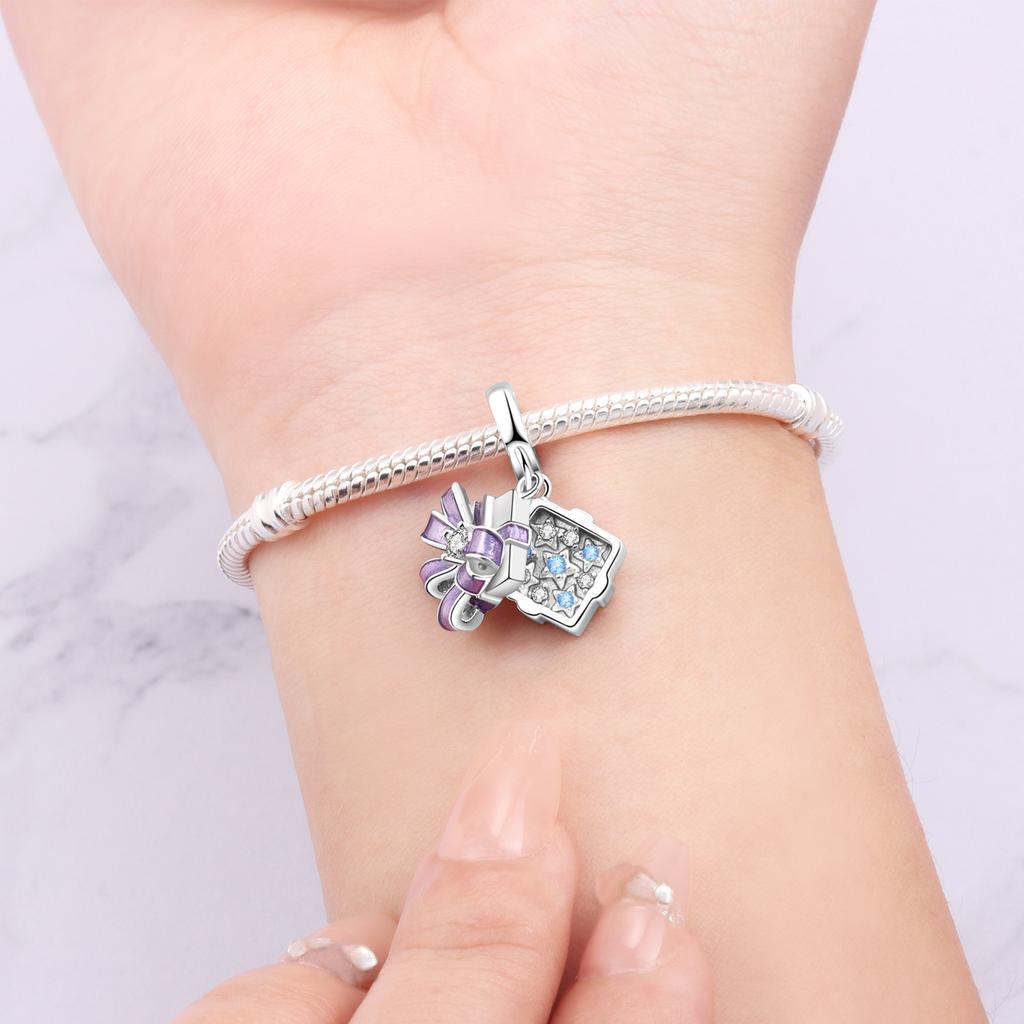 PANPOKI Copper Metal Purple Star Perfect Gift Box Authentic Original Pendant Bead Components Bracelet High Quality Fine Jewelry Charm Bead Components