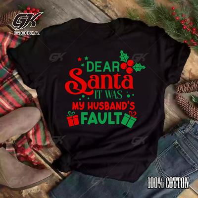 Lieber Weihnachtsmann Brief Druck Lustig Lässig Damen Top T-Shirt Farbig Weihnachten Weihnachtsmann Mütze T-Shirt Niedlich Fröhliche Weihnachten Feiertagsgeschenk T-Shirt