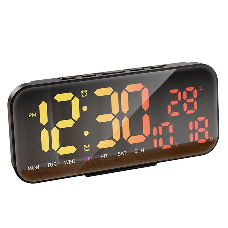ABUO-RGB Color Changing Digital LED Clock Mirror Wall Mount USB Rechargeable Table Clock Watch With Temperature Display Date Wee чёрный