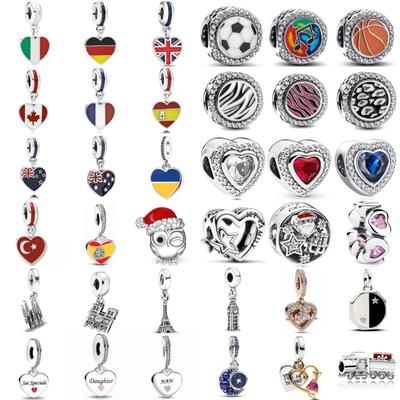 Nuovo Rame, Perline da Calcio, Ciondolo a Forma di Bandiera a Cuore, Adatto per Braccialetti Originali, Gioielli Fai-da-Te, Gioielli Raffinati