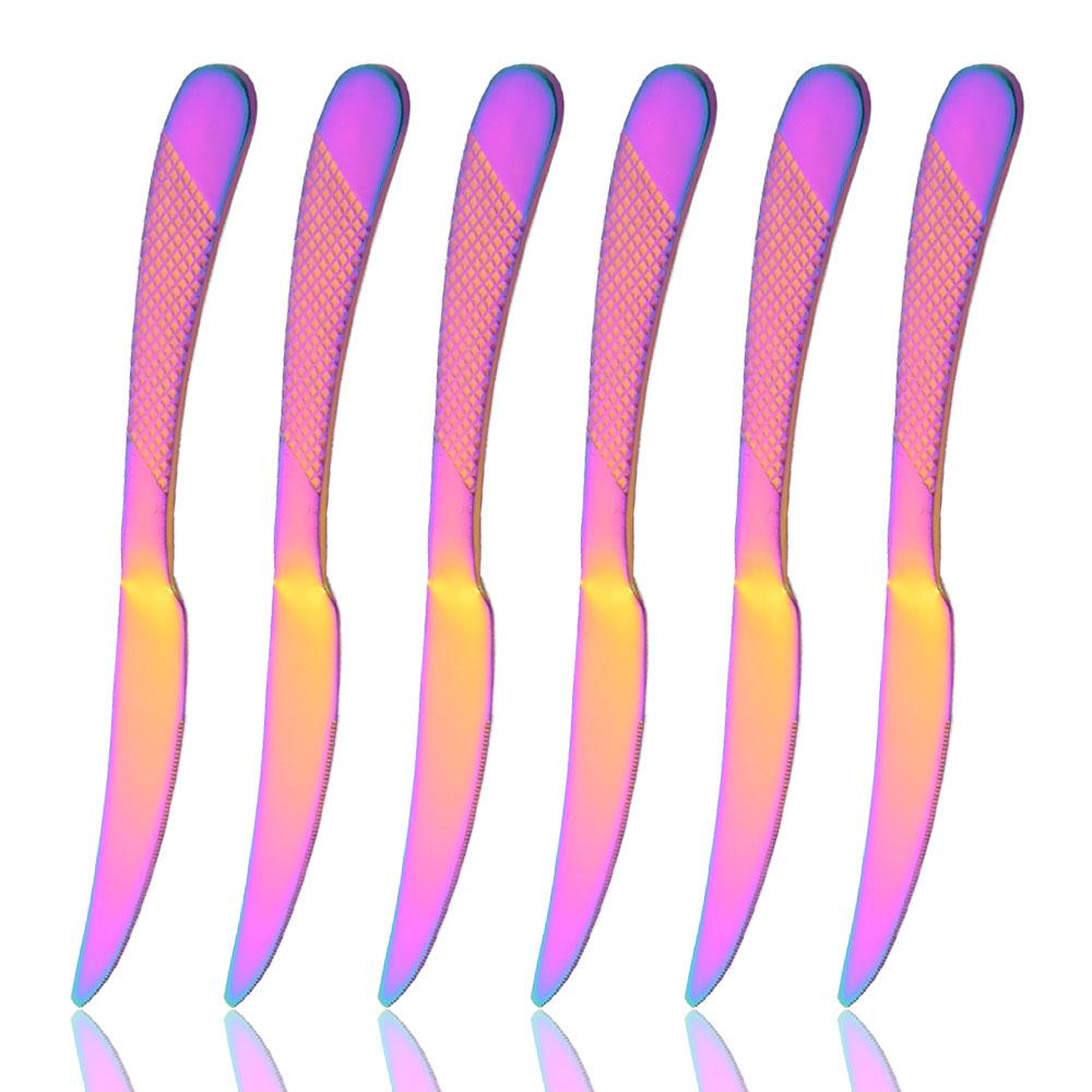 Jankng 6 buc. Cuțite de friptură Wenstern aurii Set de tacâmuri Set de veselă din oțel inoxidabil Cuțite ascuțite pentru cină Ustensile Tacâmuri