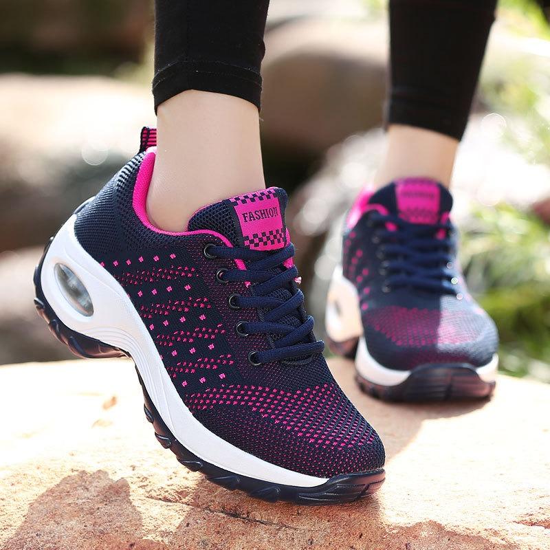 New Air-cushioned Shoes Thick-soled Shoes Women's Sports Shoes Versatile Anti-slip Woven Casual Shoes