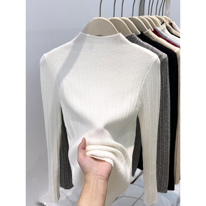 Small Stand-up Collar Pit Strip Knitted Bottoming Shirt Women's Spring Slim-fitting and Thin Inner Top High-end Sweater