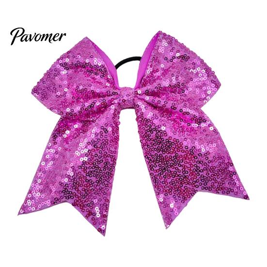 Shiny Hair Bows for Girls Sequins Bows, Elastic Tie, Large Cheerleading Stage Costume Accessories Band Ponytail Holder, Glitter Scrunchies Women Teens