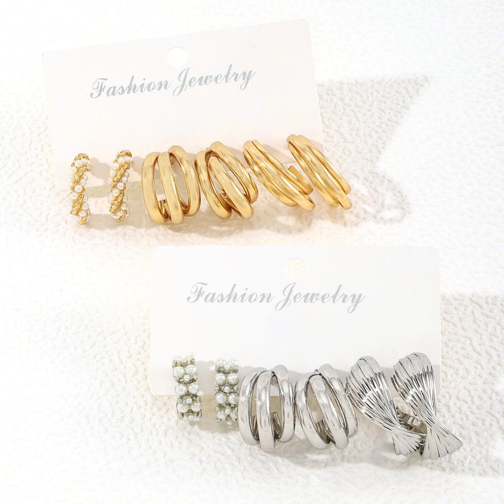 Hot-selling earrings set pair of creative retro pearl leopard geometric temperament C-shaped earrings