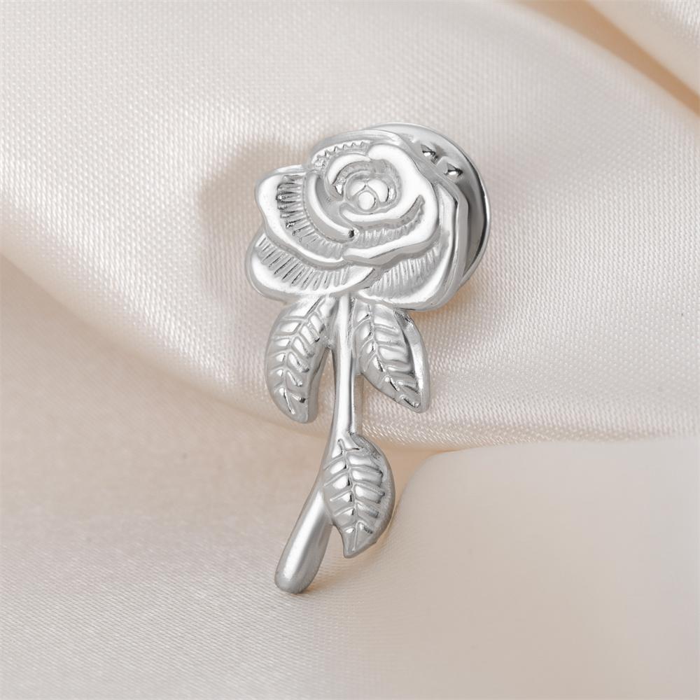 My Shape Rose Flower Brooch for Woman Girls Lady Elegant Floral Brooch Pins Skirt Hats Stainless Steel Jewelry Bridal Wedding