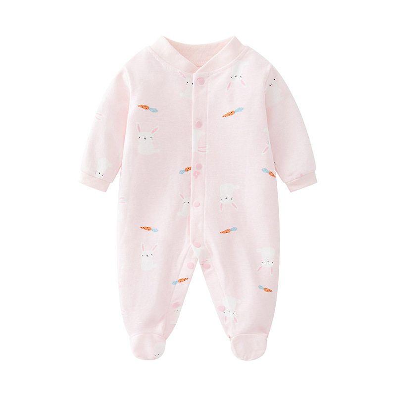 Baby Jumpsuit Spring and Autumn Pure Cotton Long-Sleeved Newborn Baby Jumpsuit with Foot Cover Children's Pajamas Romper with Foot Cover