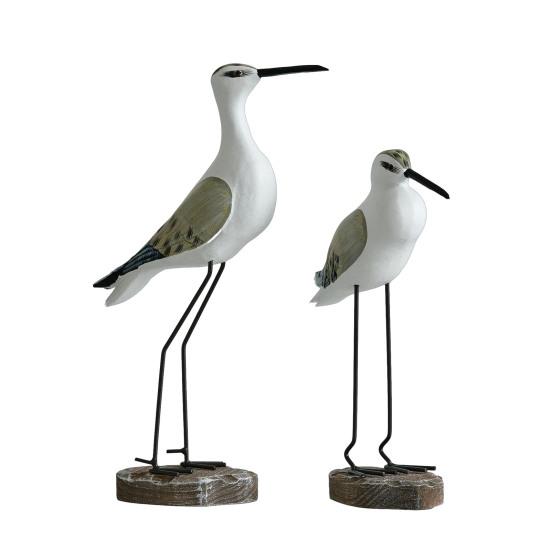 Yousheng 2 Pcs Wooden Seagull Figurine Coastal Lifelike Seabird Sculpture Nautical Animal Tabletop Ornament for Bedroom Living Room Home Office Desk