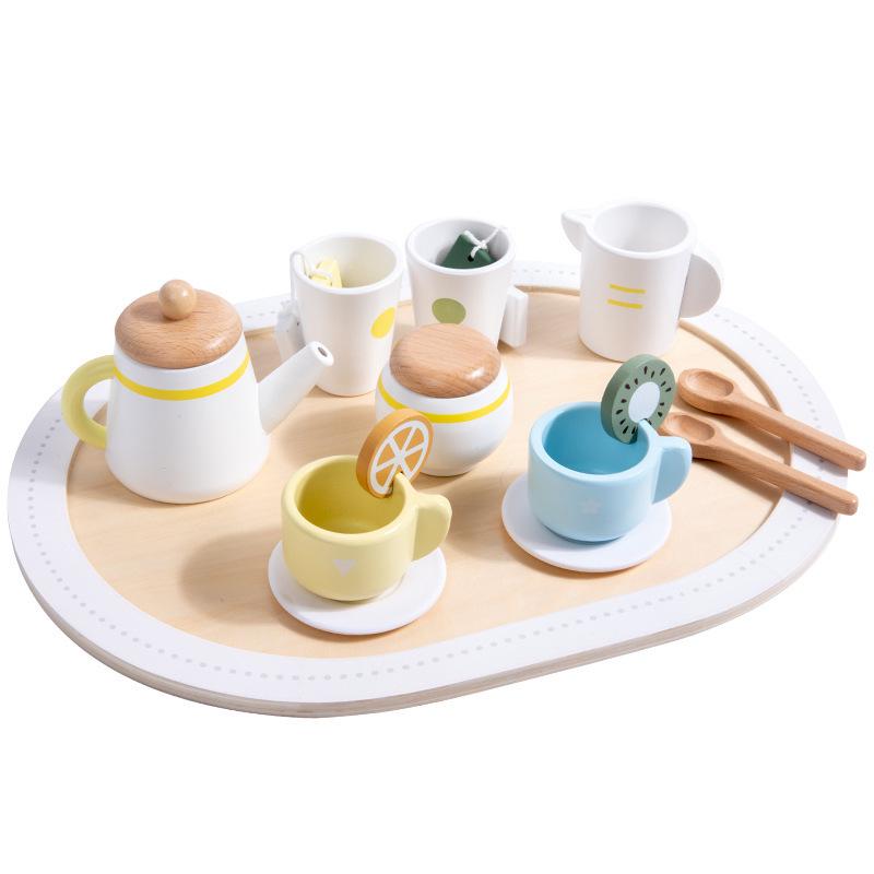 Multifunctional Plate and Storage Rack Children's Pretend Play Macaron Kitchenware Tea Set for Girls