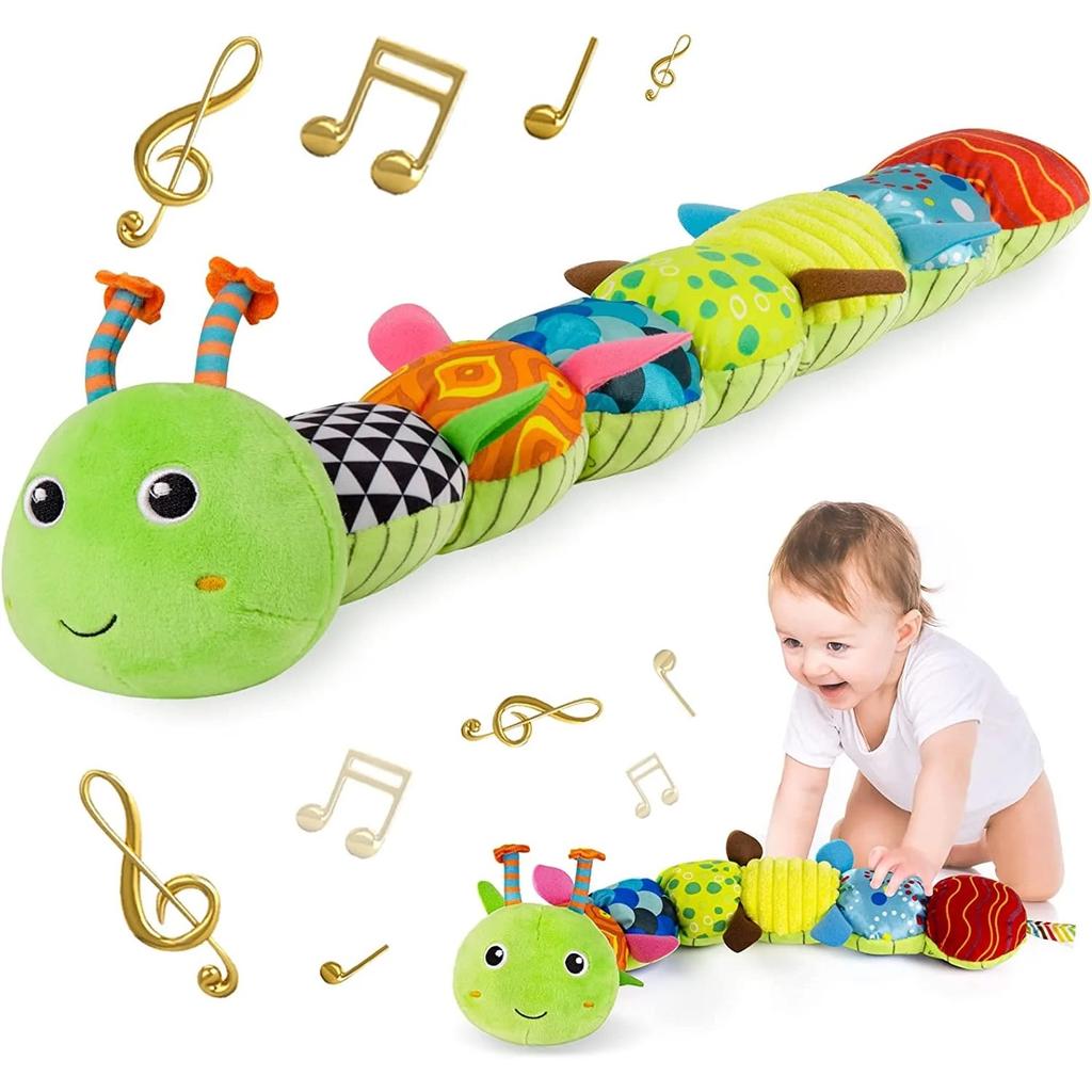Infant Baby Musical Stuffed Animal Activity Soft Toy with Multi-Sensory Crinkle,Rattle and Textures for Tummy Time Newborn 0-3-6-12 Months,Caterpillar