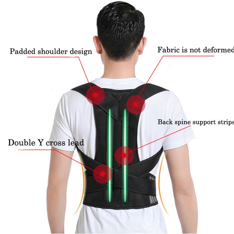 Adjustable Black Back Posture Corrector Shoulder and Lumbar Stent Support Belt for Women, Men and Women