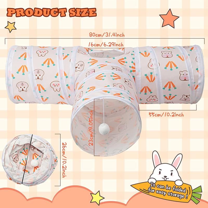 Suede T-shaped Tunnels Tubes Three-channel Foldable Bunny Hideout Pet Supplies Small Animal Tunnel