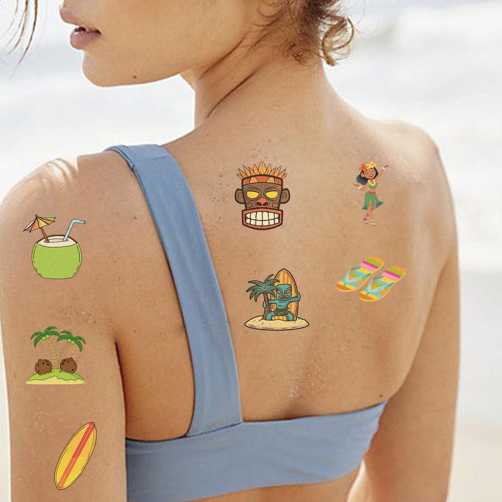 Cartoon Summer Hawaiian Series Tattoo Stickers Waterproof Party Gift Funny Face Stickers