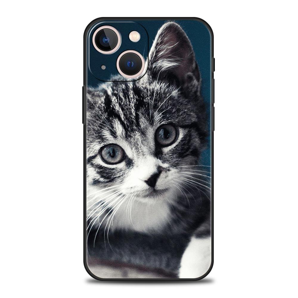 Tecknad Söt Katt Mjukt Silikon Telefonfodral För iPhone 11 12 13 15 14 Pro Max X XR XS 7 8 Plus SE 2020 Lyxigt Svart Fodral Funda