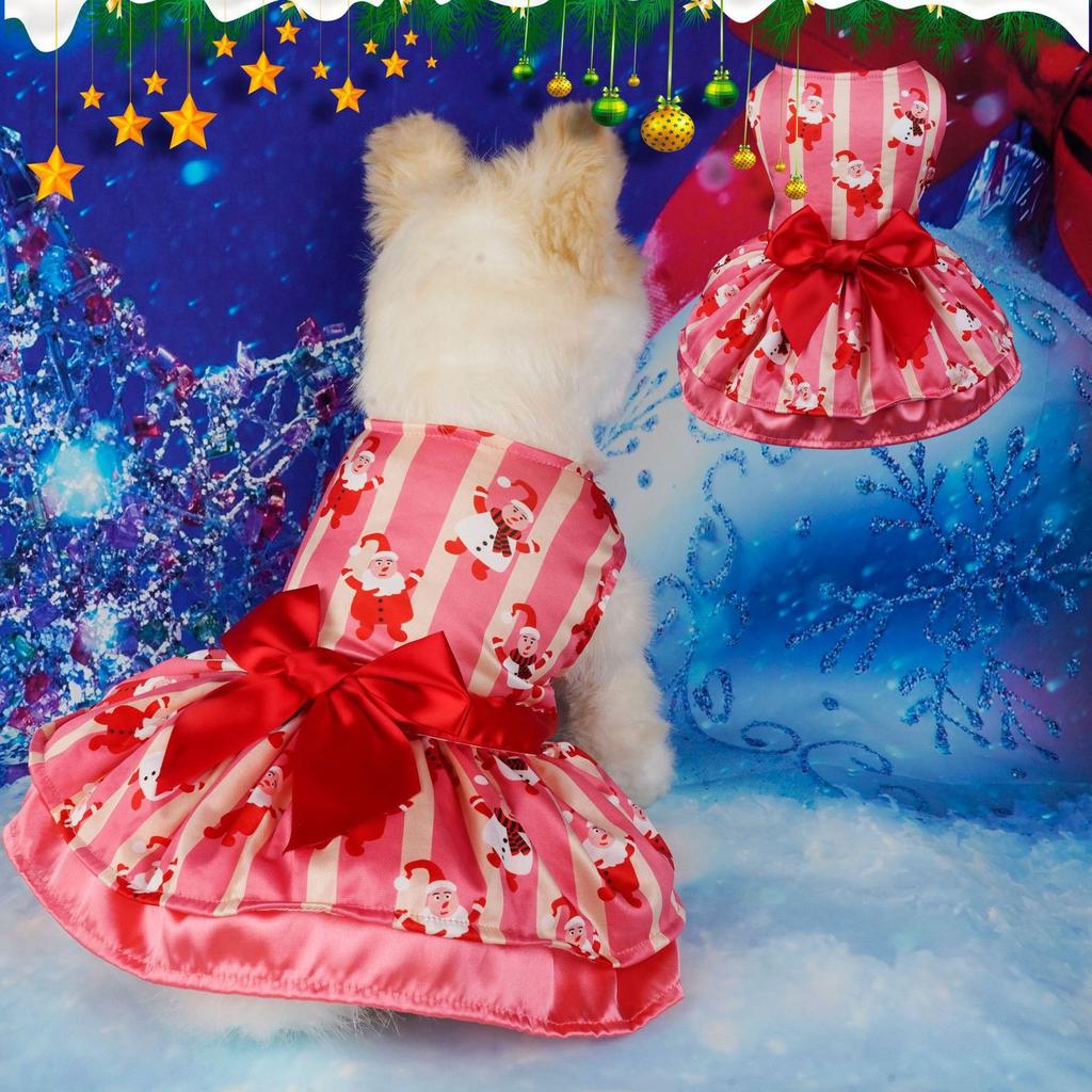 Pet clothes christmas tree dress christmas snowflake festival santa elk dress sub double red and green