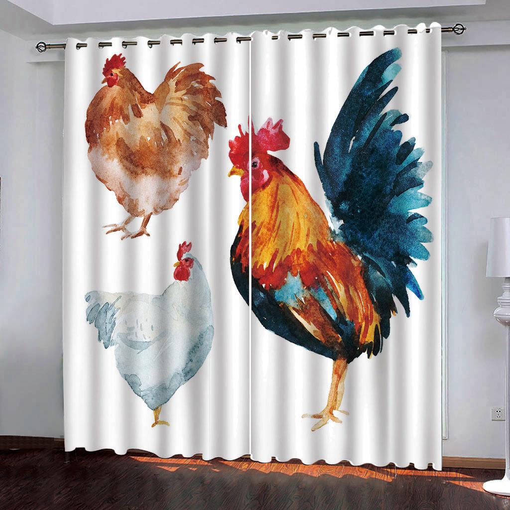 Rooster Miller-Aniaml Chicken Window Curtains, Living Room, Kitchen, Balcony, Home Decor, Bedroom, Patio Decoration