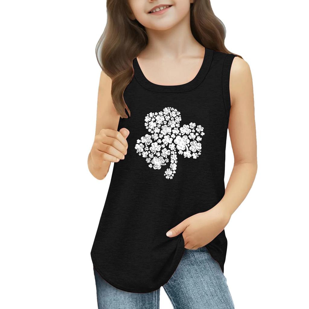 Girls  Kids Summer Crewneck Sleeveless Shirts Tank Tops St. Patrick's Day
