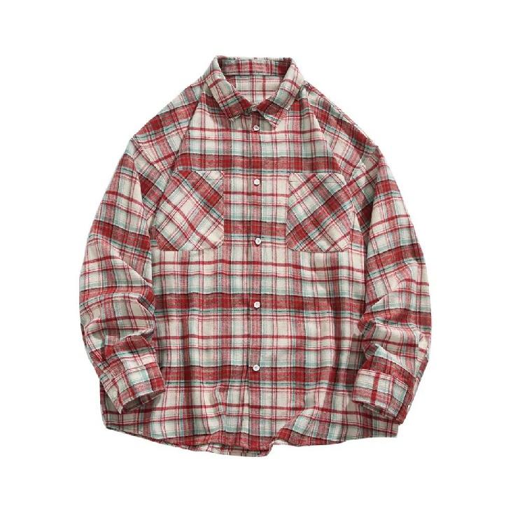 Shirt Long Sleeve Boys Spring New American Style Loose Lapel Plaid Shirt Vintage Trendy Casual Easy Matching Coat