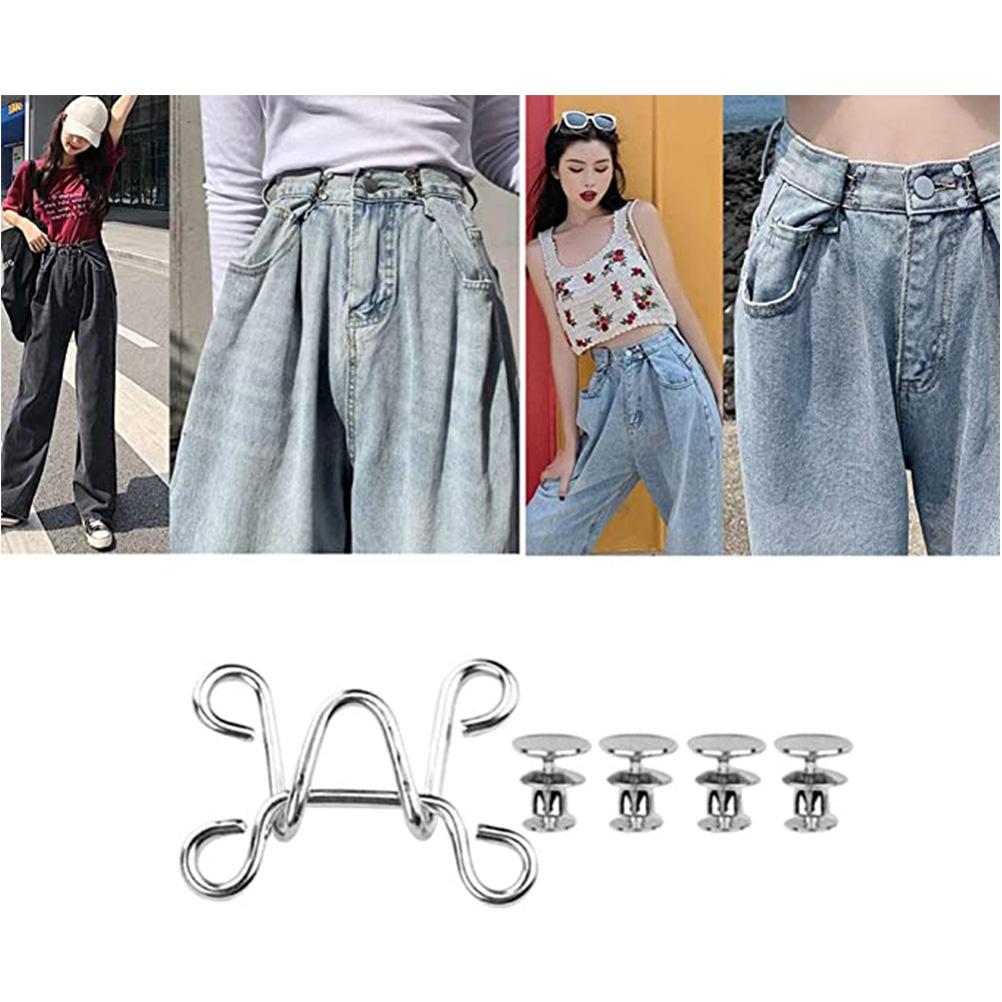 4 Sets Detachable Buttons Replacement Buckles Thin Waist Buckles DIY Pants Waist Extender for Men Women