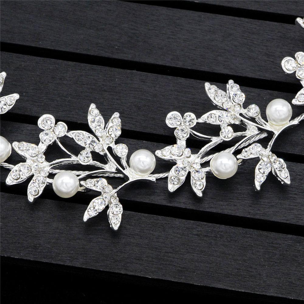 Flower Hairband Silver Color Women Headband Hair Jewelry Bride Tiara Headband Pearl Rhinestone